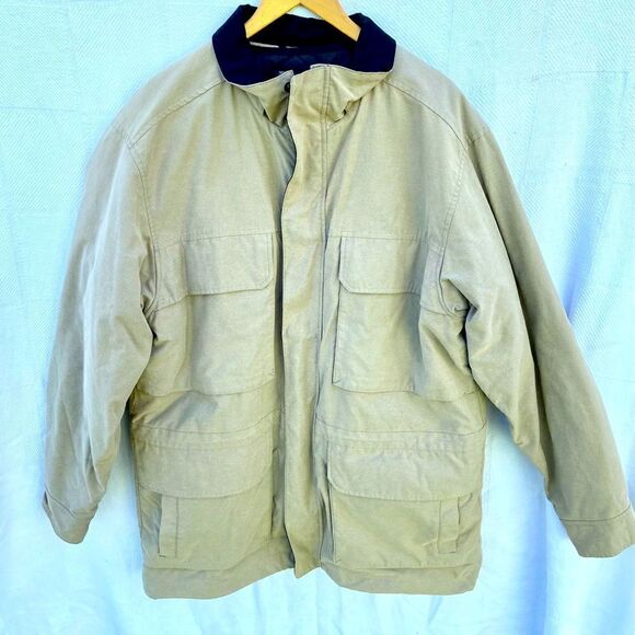 EDDIE BAUER Legend Grays Harbor Parka Beige Outer Coat Size Medium EC - Picture 1 of 9